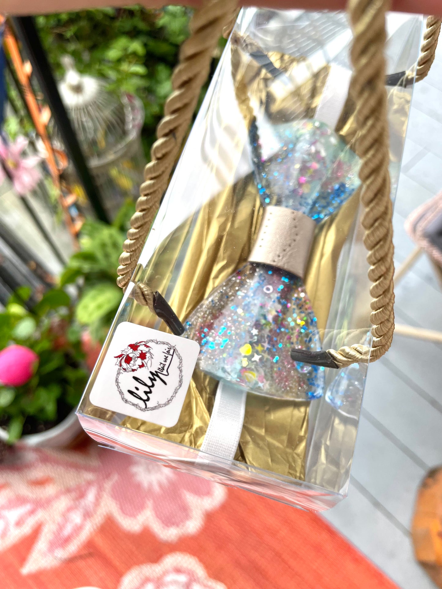 Resin Glitter Bow Tie - "River of Hearts"