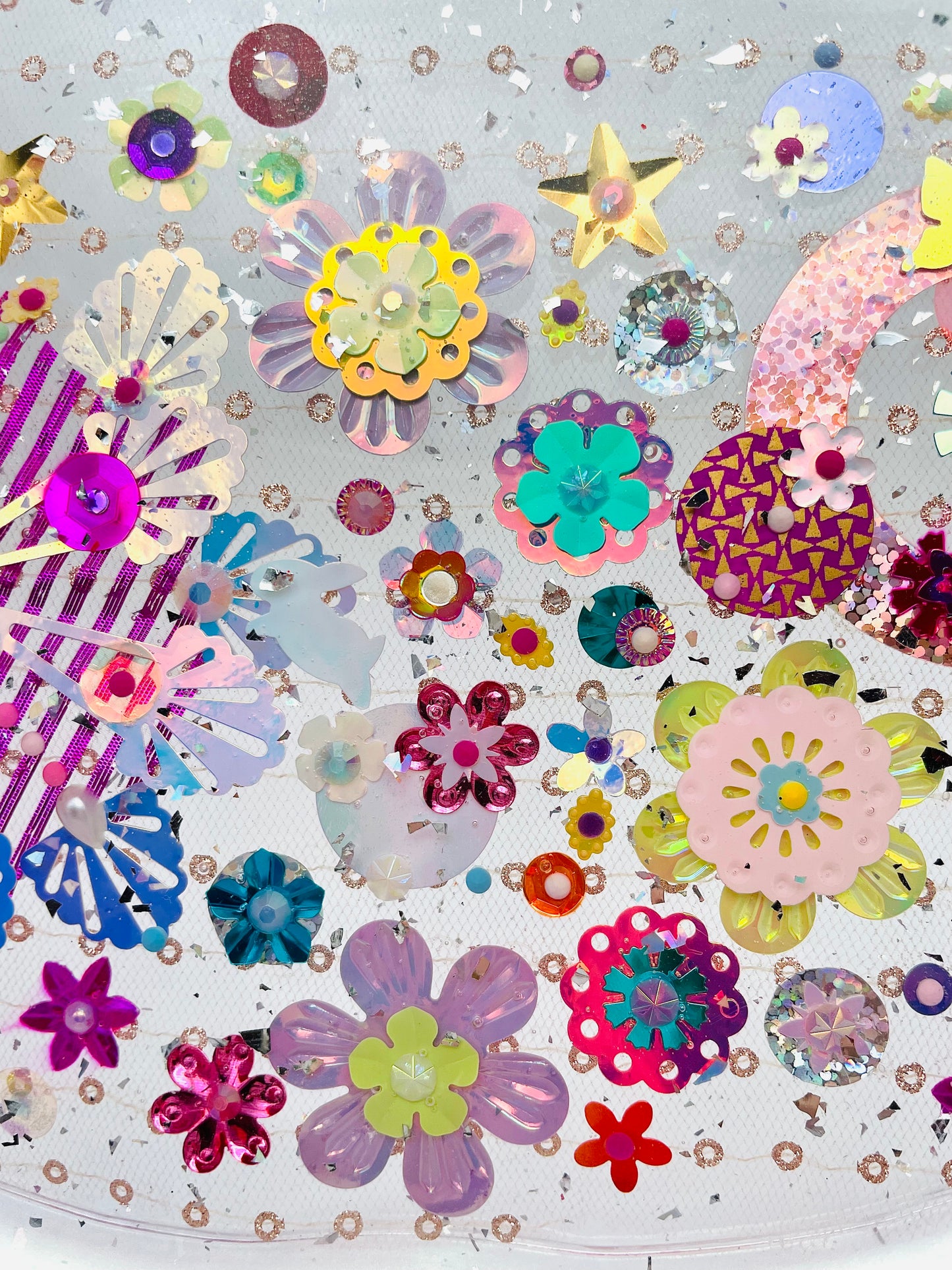 Plateau Décoratif en Résine avec Sequins et Perles - Mini Jardin Imaginaire Rose et perlé - Exclusivité Muz Fabrique