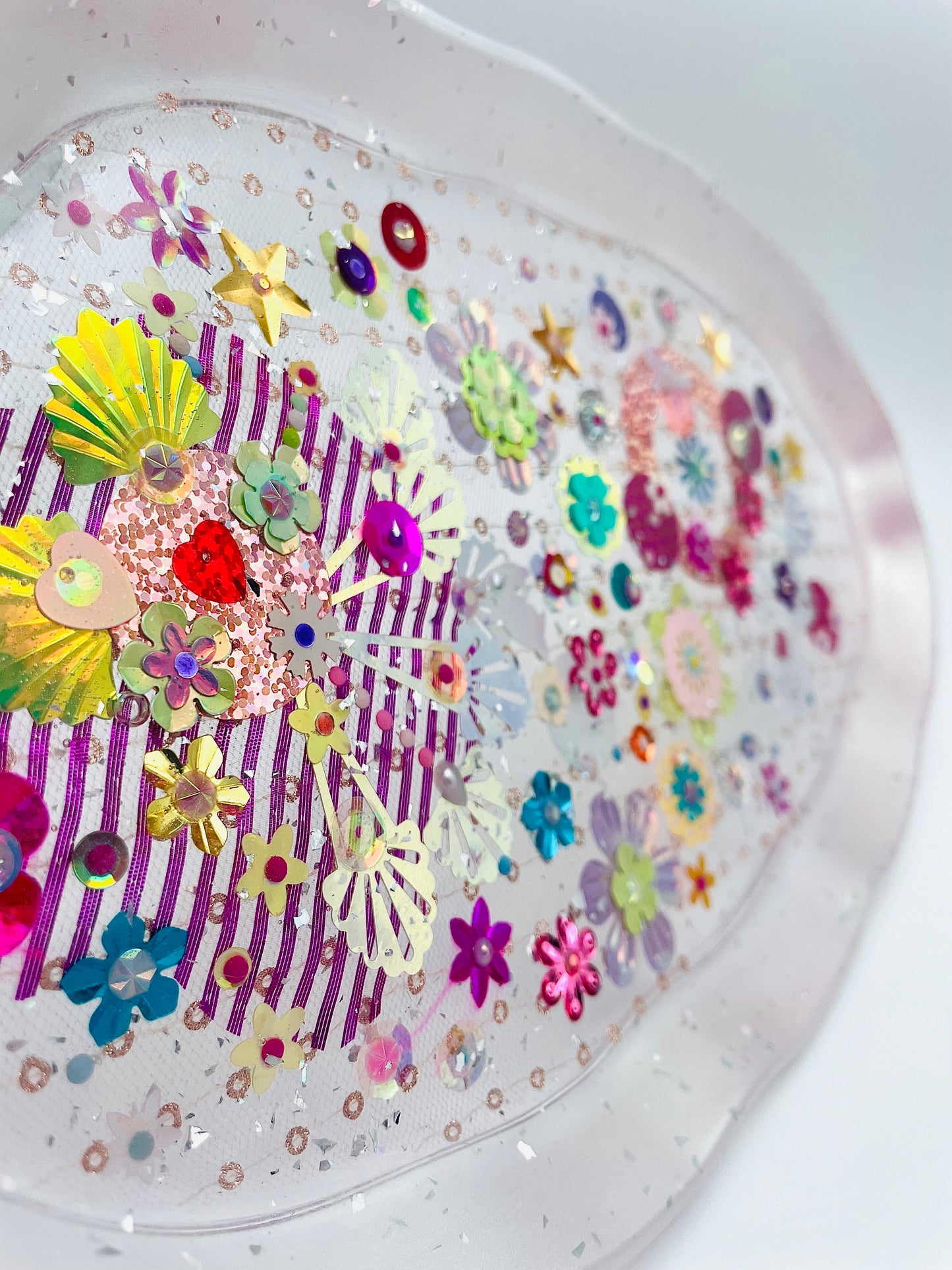 Plateau Décoratif en Résine avec Sequins et Perles - Mini Jardin Imaginaire Rose et perlé - Exclusivité Muz Fabrique