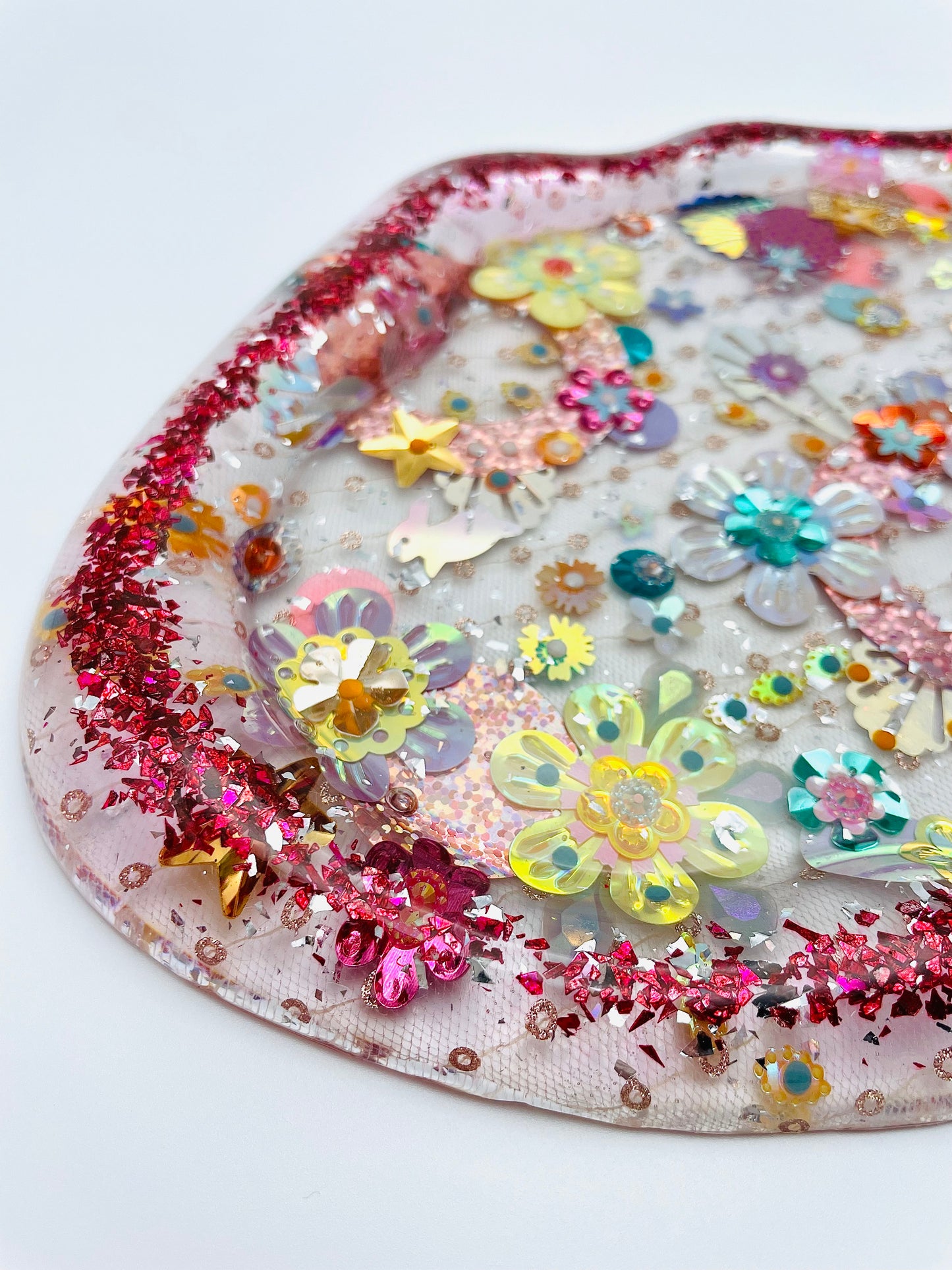 Plateau Décoratif en Résine avec Sequins et Perles - Mini Jardin Imaginaire Paillettes Rose - Exclusivité Muz Fabrique
