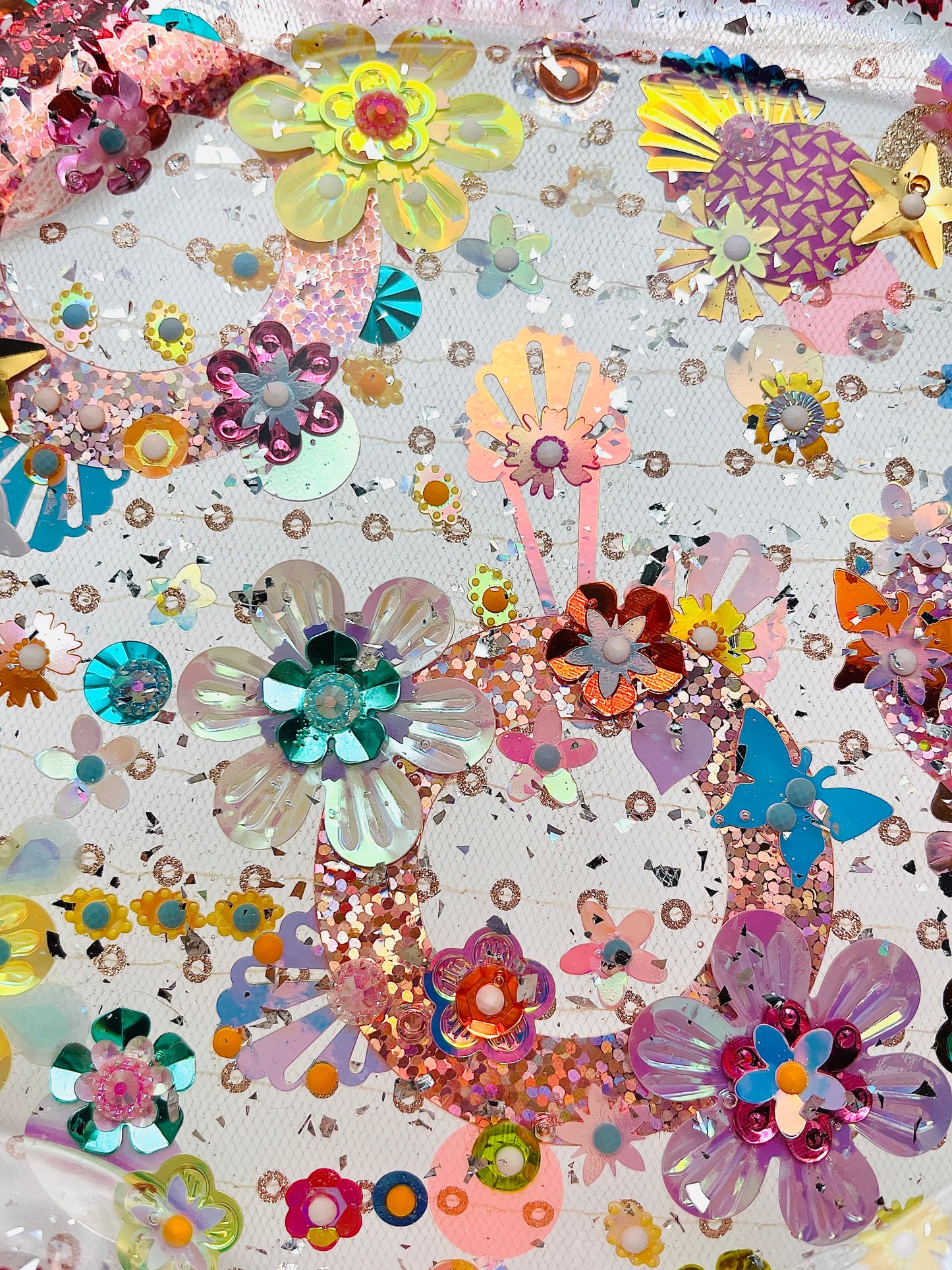 Plateau Décoratif en Résine avec Sequins et Perles - Mini Jardin Imaginaire Paillettes Rose - Exclusivité Muz Fabrique