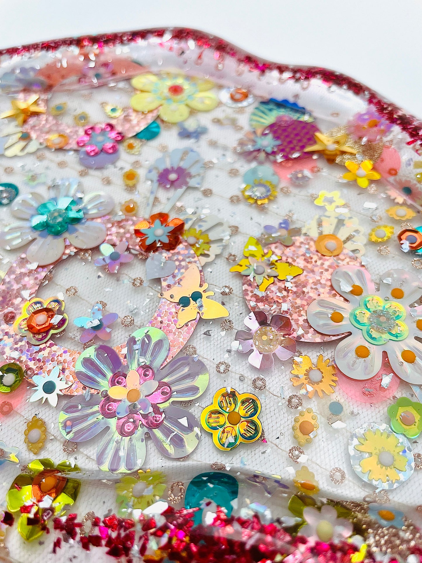 Plateau Décoratif en Résine avec Sequins et Perles - Mini Jardin Imaginaire Paillettes Rose - Exclusivité Muz Fabrique