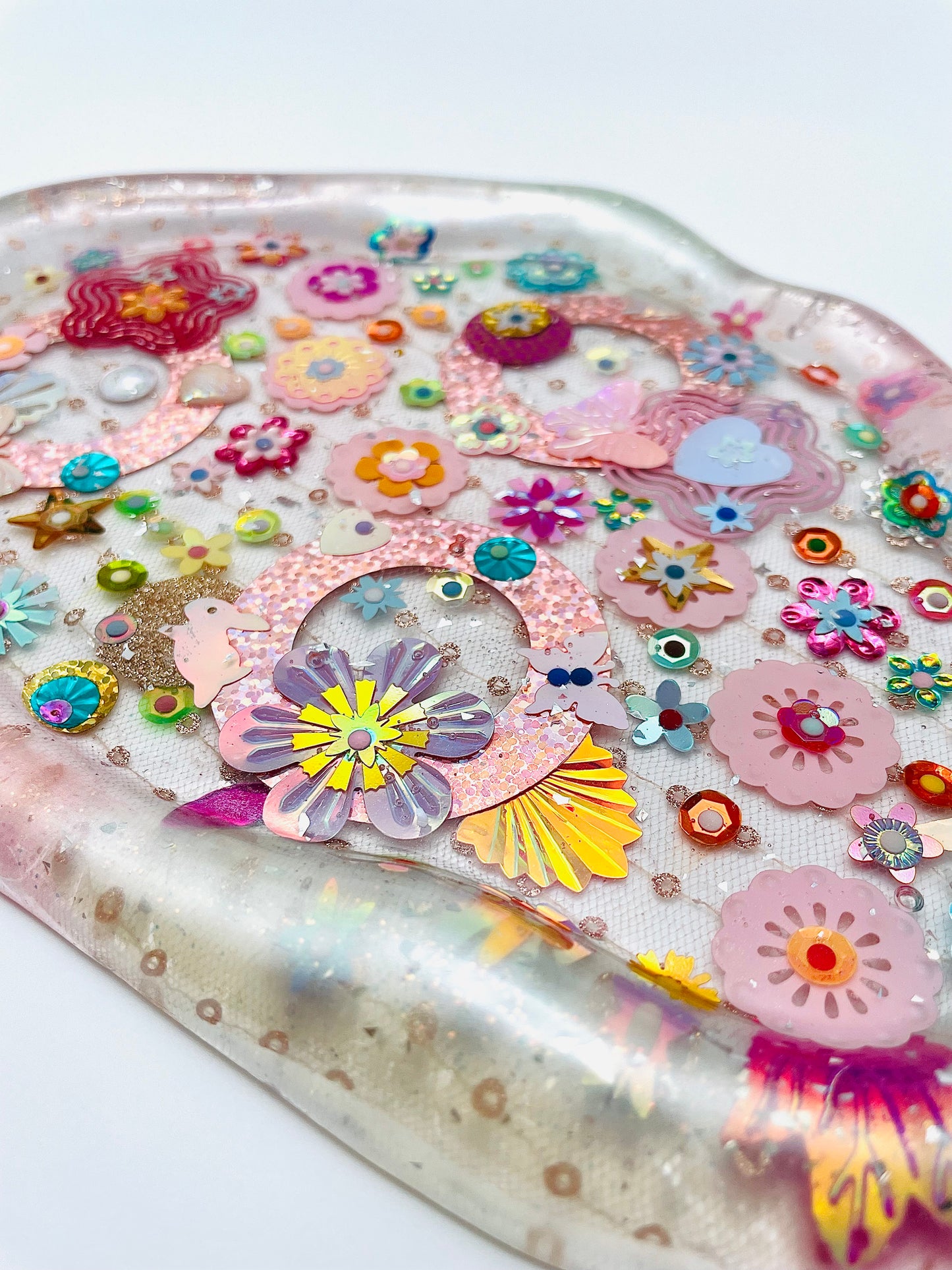 Plateau Décoratif en Résine avec Sequins et Perles - Mini Jardin Imaginaire Perle - Exclusivité Muz Fabrique