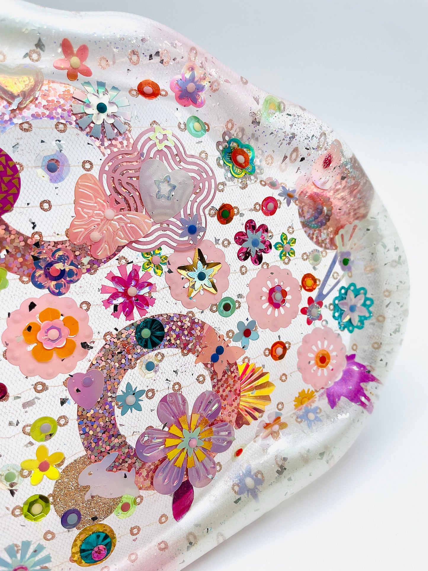 Plateau Décoratif en Résine avec Sequins et Perles - Mini Jardin Imaginaire Perle - Exclusivité Muz Fabrique