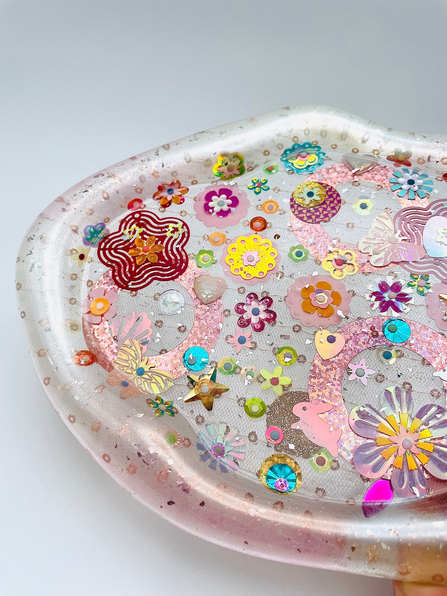 Plateau Décoratif en Résine avec Sequins et Perles - Mini Jardin Imaginaire Perle - Exclusivité Muz Fabrique