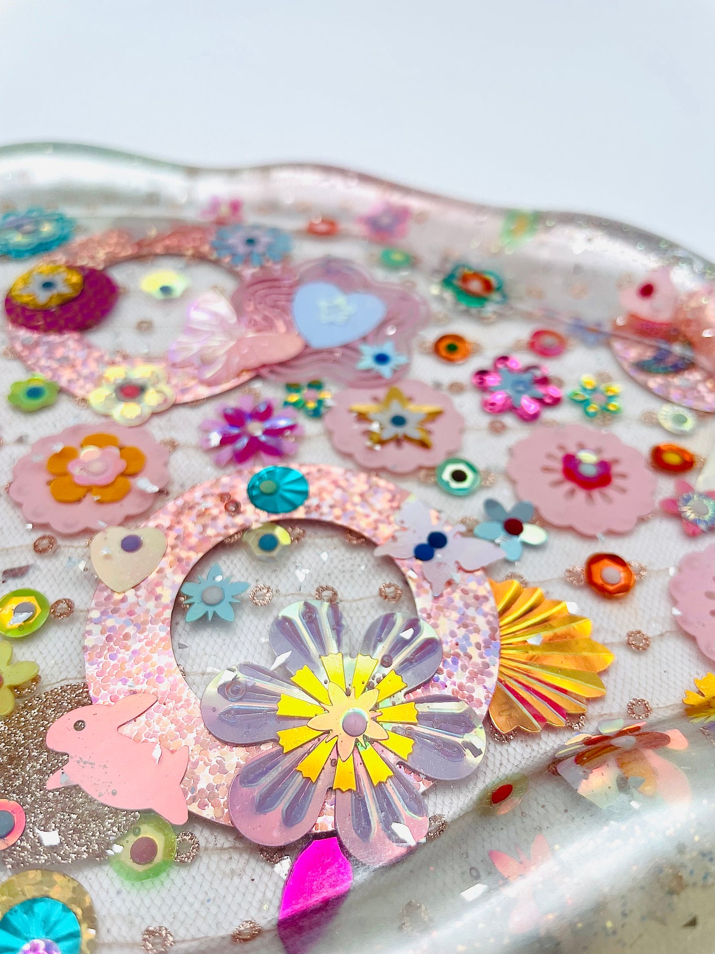 Plateau Décoratif en Résine avec Sequins et Perles - Mini Jardin Imaginaire Perle - Exclusivité Muz Fabrique