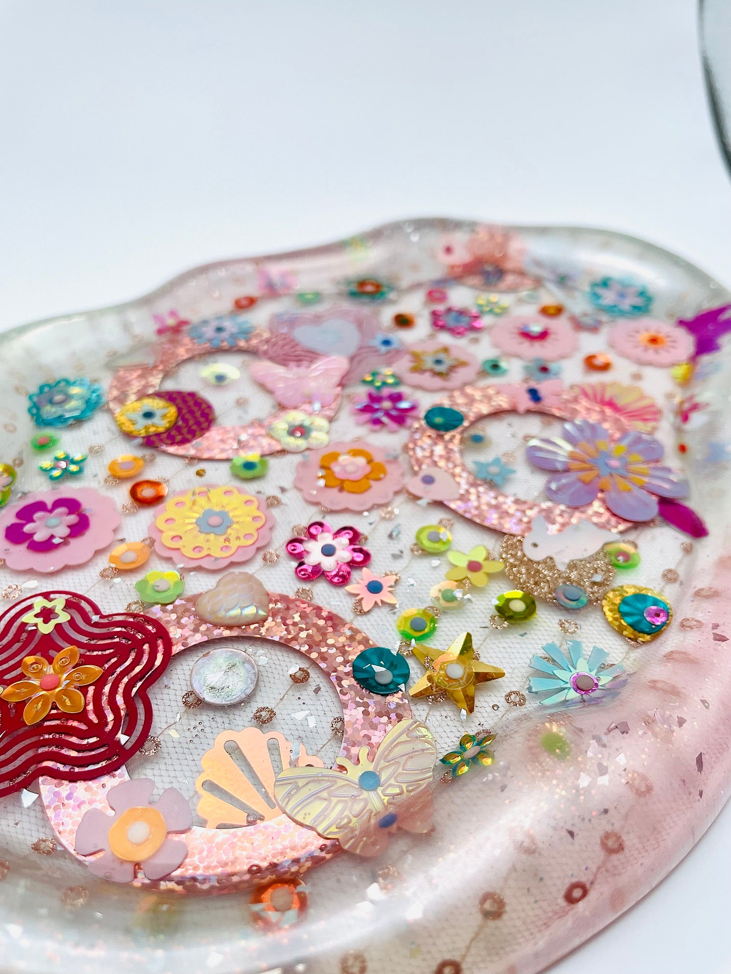 Plateau Décoratif en Résine avec Sequins et Perles - Mini Jardin Imaginaire Perle - Exclusivité Muz Fabrique