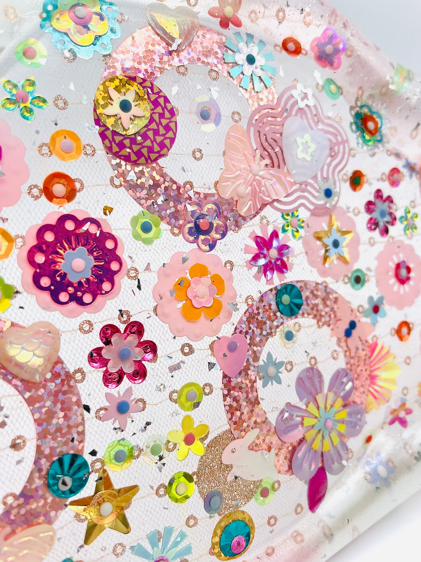 Plateau Décoratif en Résine avec Sequins et Perles - Mini Jardin Imaginaire Perle - Exclusivité Muz Fabrique