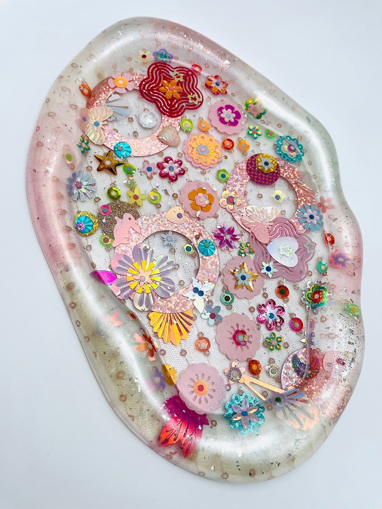 Plateau Décoratif en Résine avec Sequins et Perles - Mini Jardin Imaginaire Perle - Exclusivité Muz Fabrique