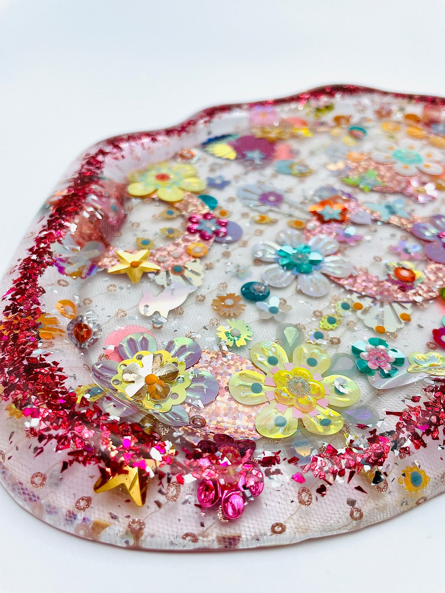 Plateau Décoratif en Résine avec Sequins et Perles - Mini Jardin Imaginaire Paillettes Rose - Exclusivité Muz Fabrique