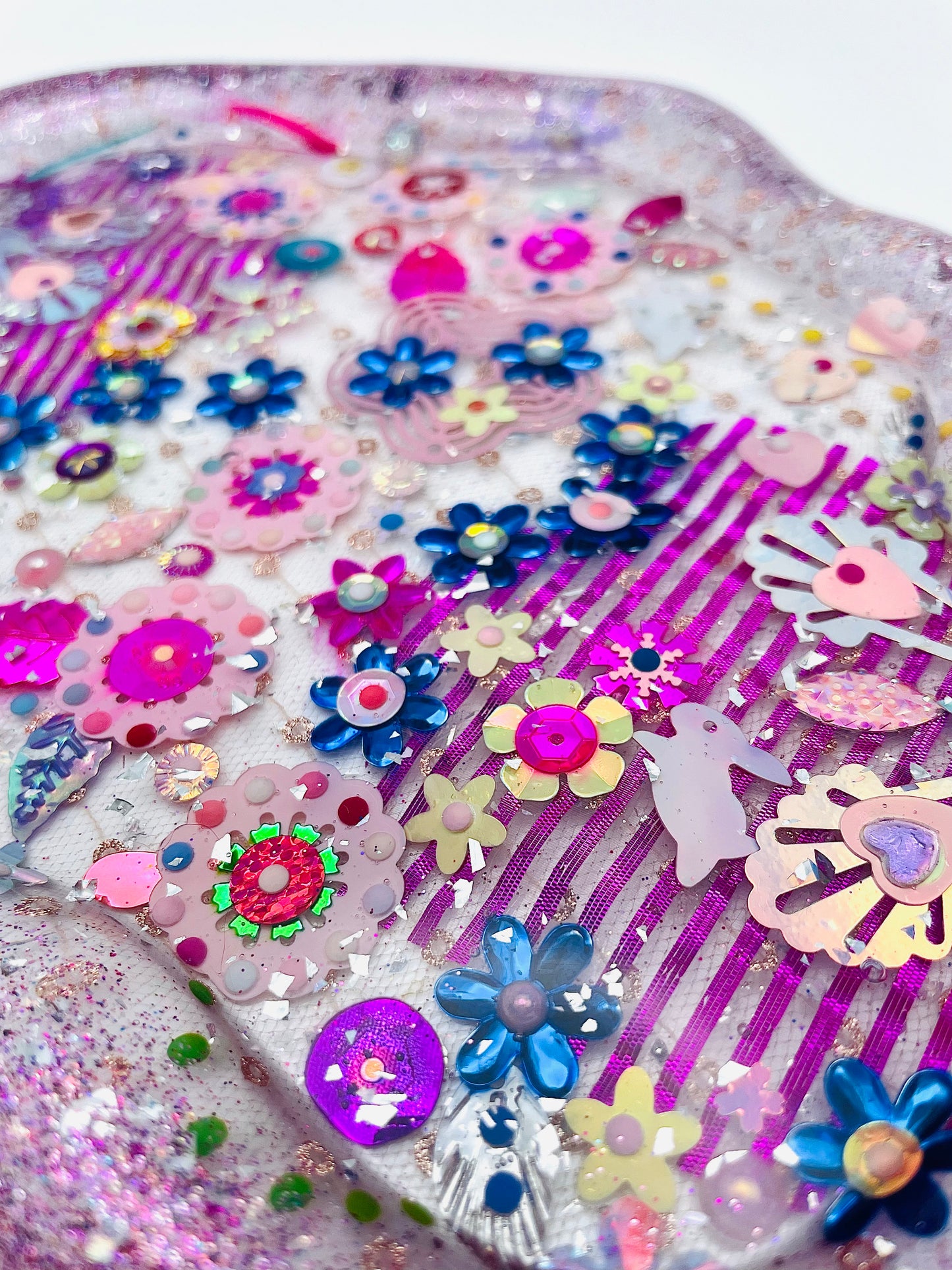 Plateau Décoratif en Résine avec Sequins et Perles - Mini Jardin Imaginaire Purple - Exclusivité Muz Fabrique