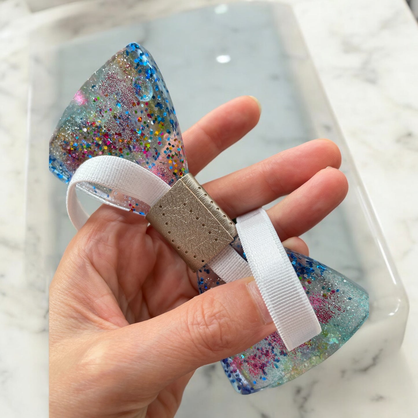 Resin Glitter Bow Tie - "River of Hearts"