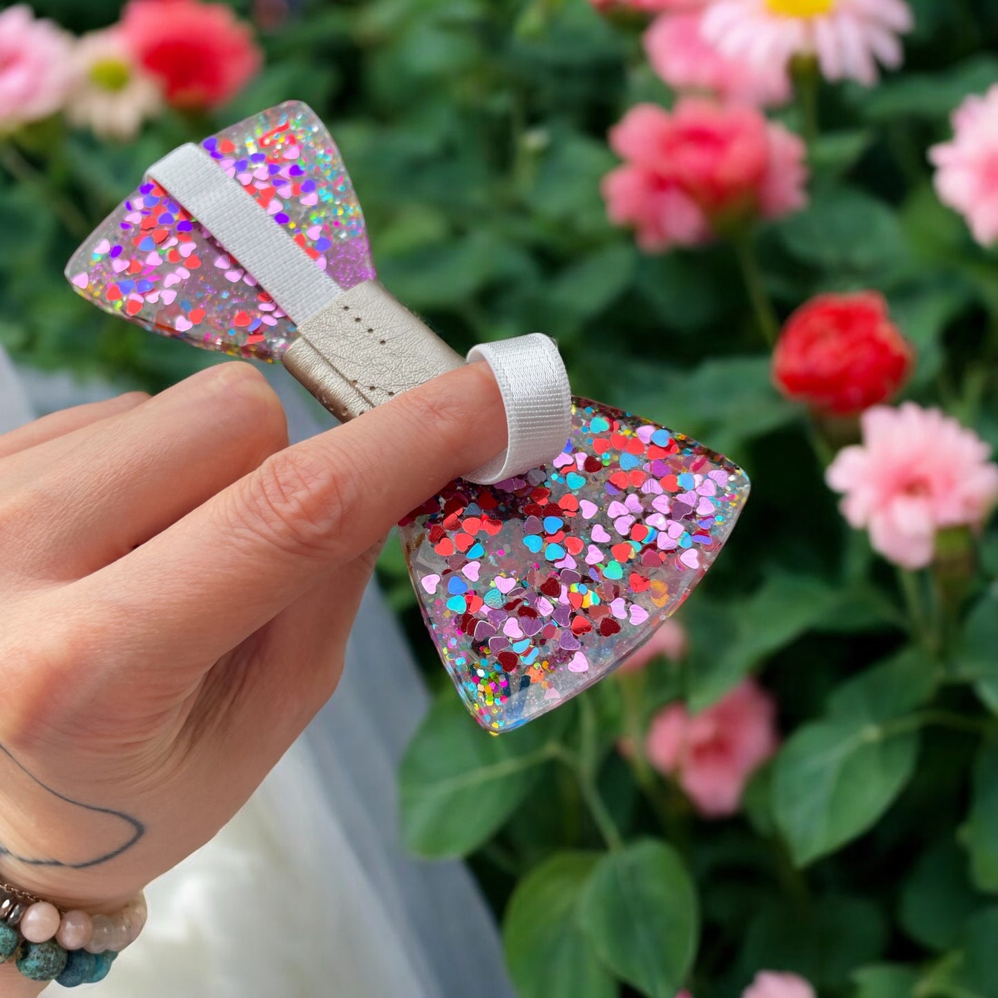 Resin Glitter Bow Tie - "My favorite letter is "M""