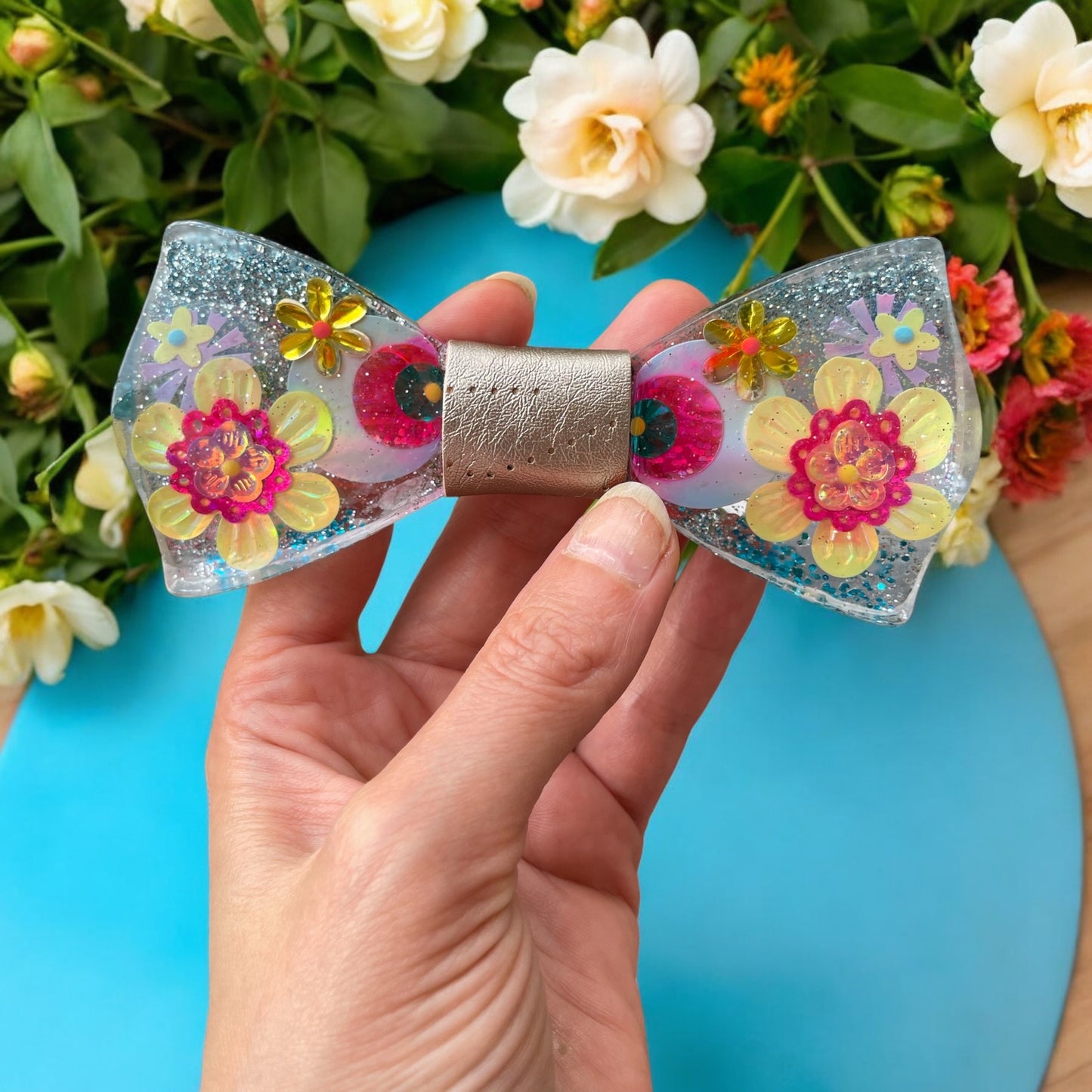 Glitter Resin Bow Tie - "You smell the flowers" - Prototype