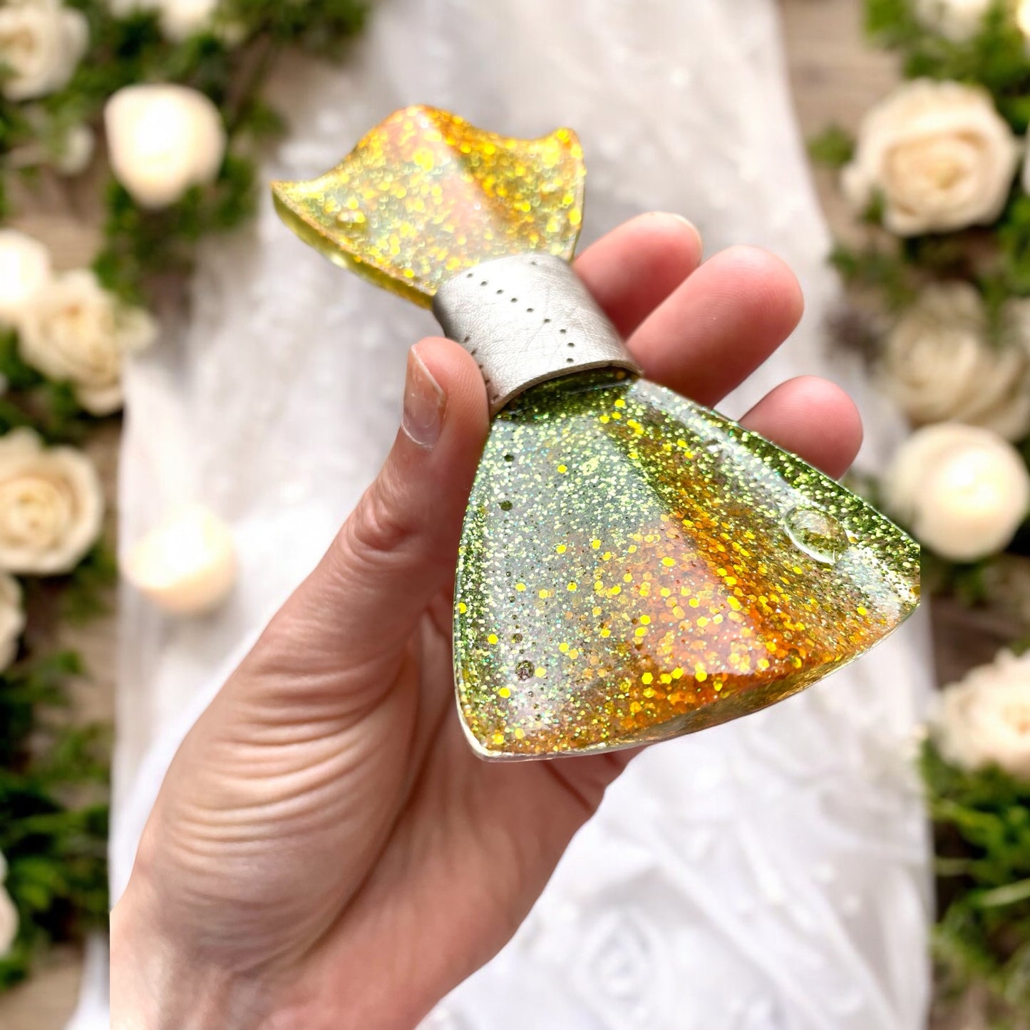 Glitter Resin Bow Tie - "Orange and Green"