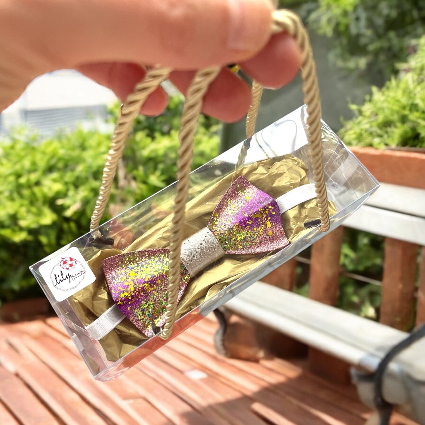 Glitter Resin Bow Tie - "Green and Purple"
