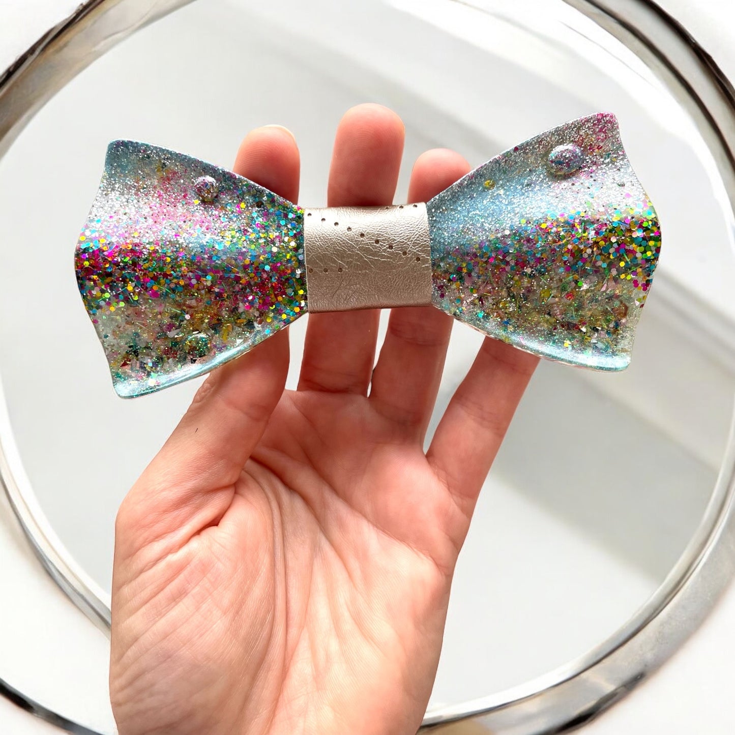 Glitter Resin Bow Tie - "Rainbow Drops"