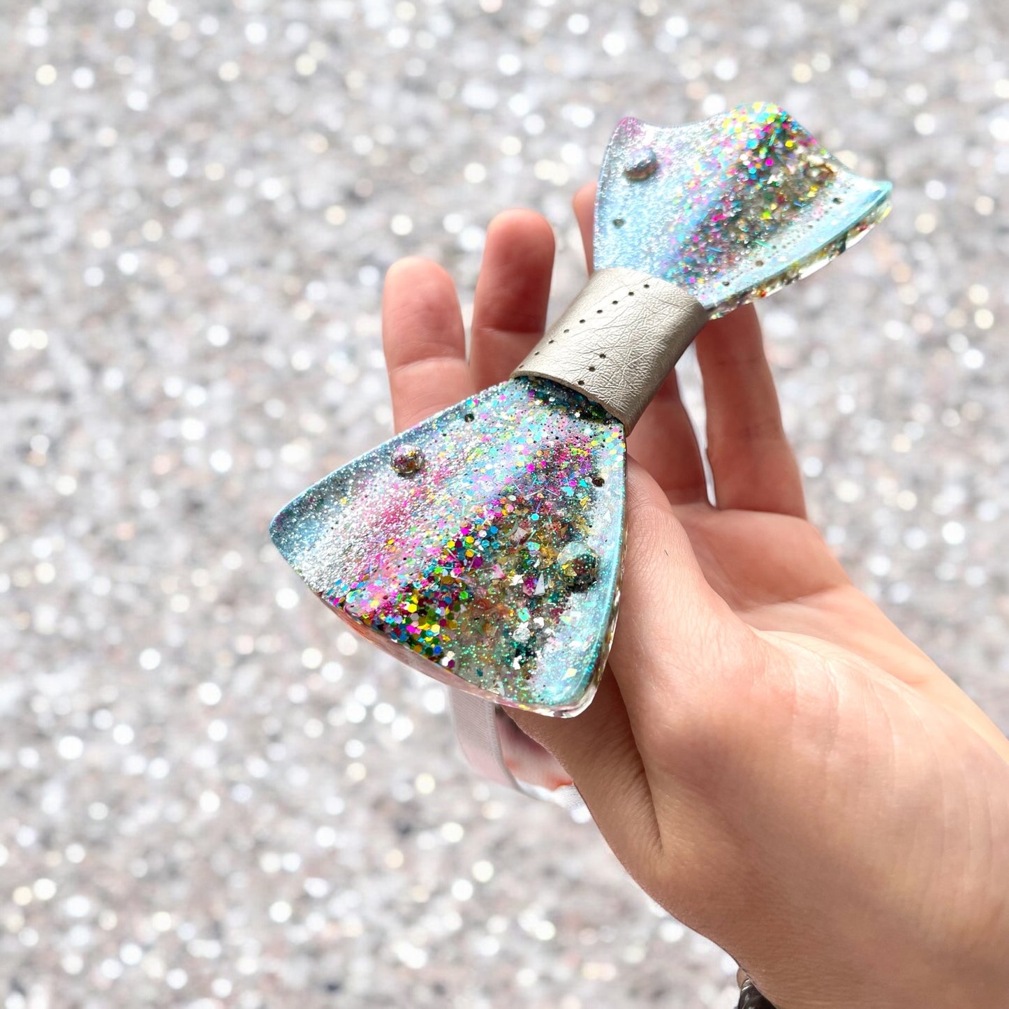 Glitter Resin Bow Tie - "Rainbow Drops"