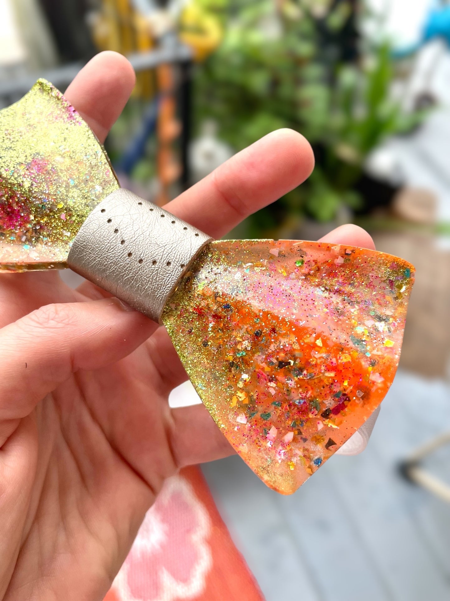 Glittery Resin Bow Tie - "Orange Garden"