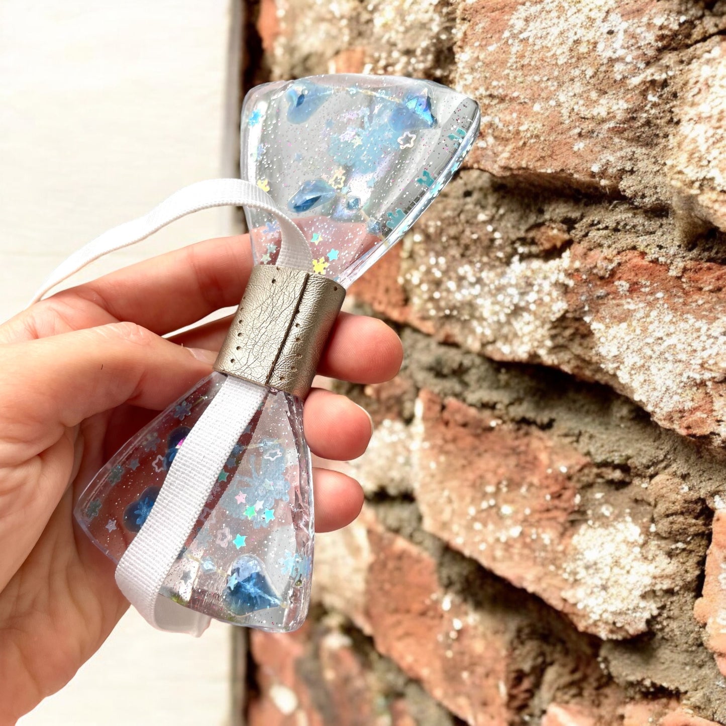 Glitter Resin Bow Tie - "Hearts and Snowflakes"