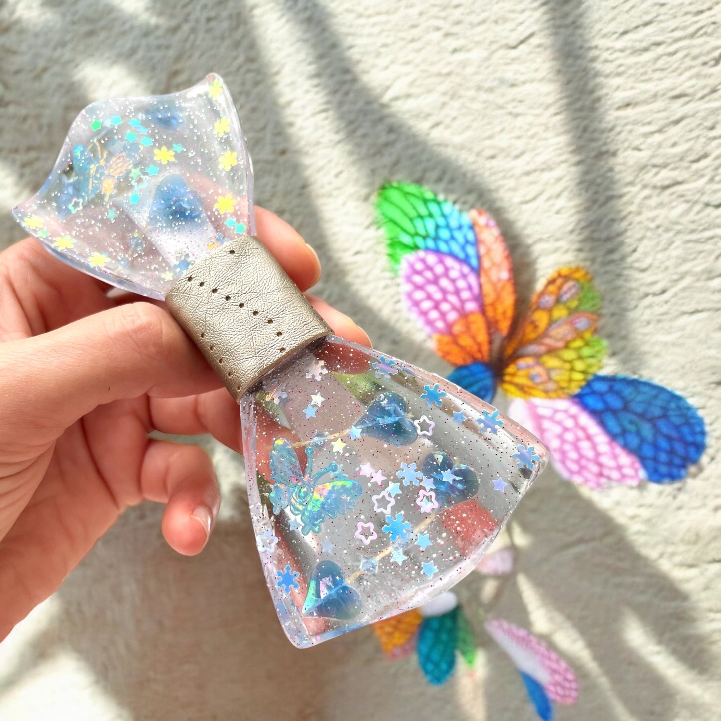 Glitter Resin Bow Tie - "Hearts and Snowflakes"