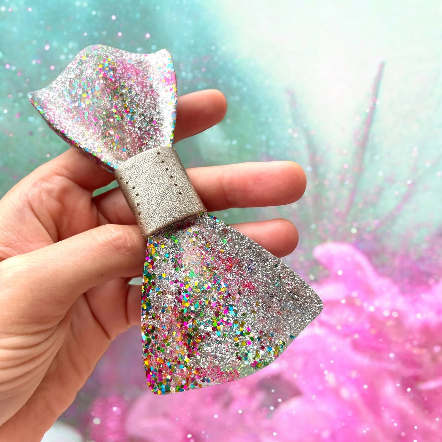 Glitter Resin Bow Tie - "Rose Silver"