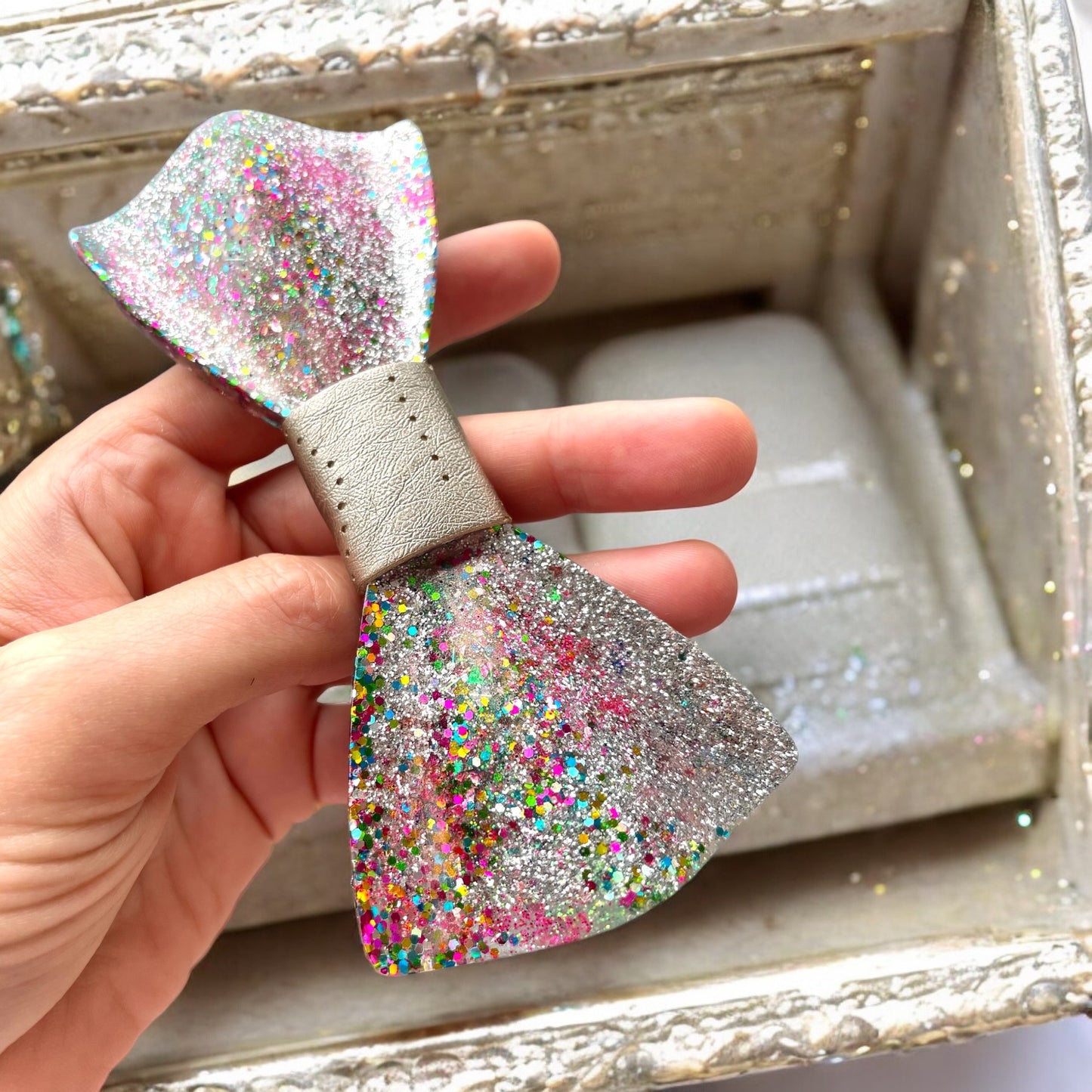 Glitter Resin Bow Tie - "Rose Silver"