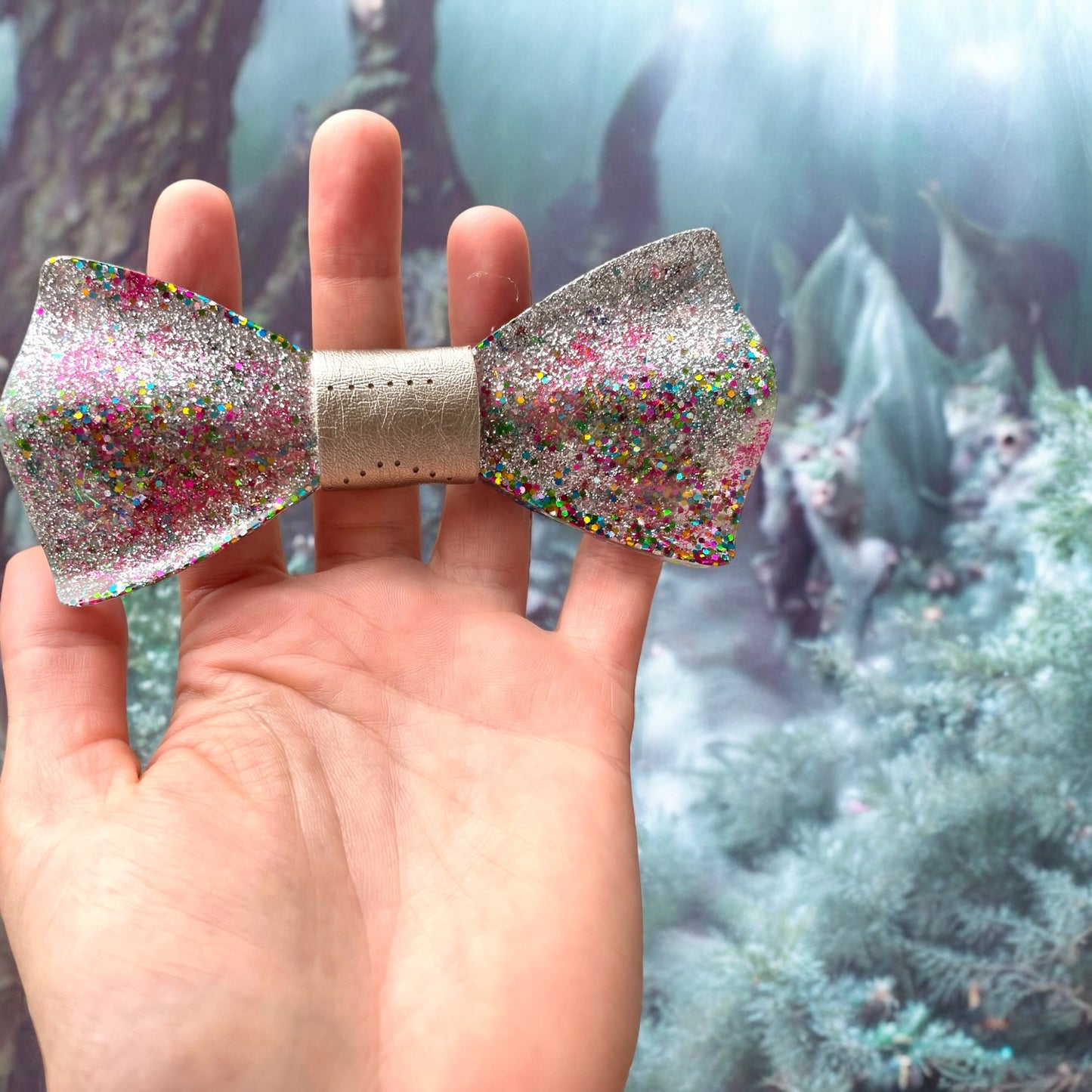 Glitter Resin Bow Tie - "Rose Silver"