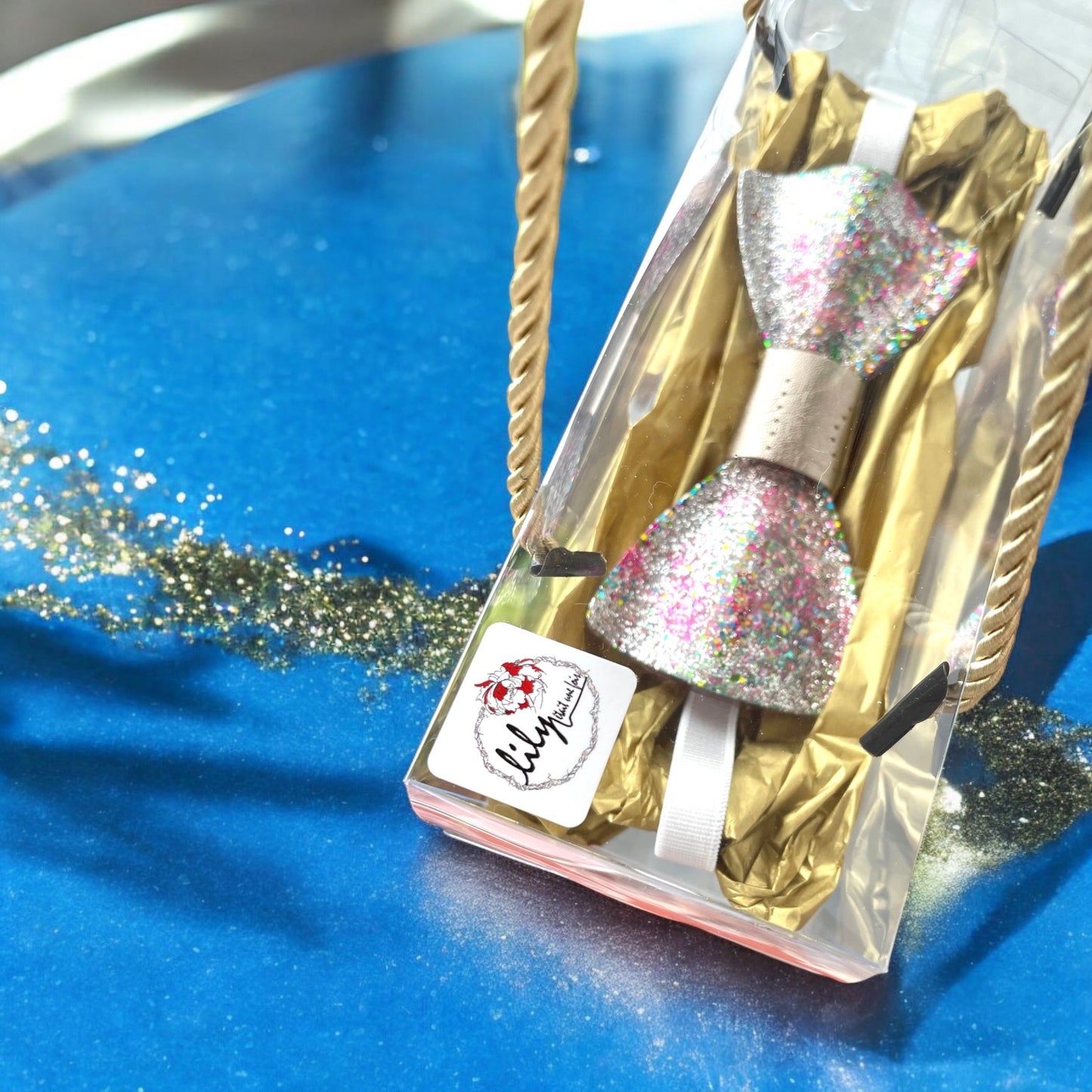 Glitter Resin Bow Tie - "Rose Silver"