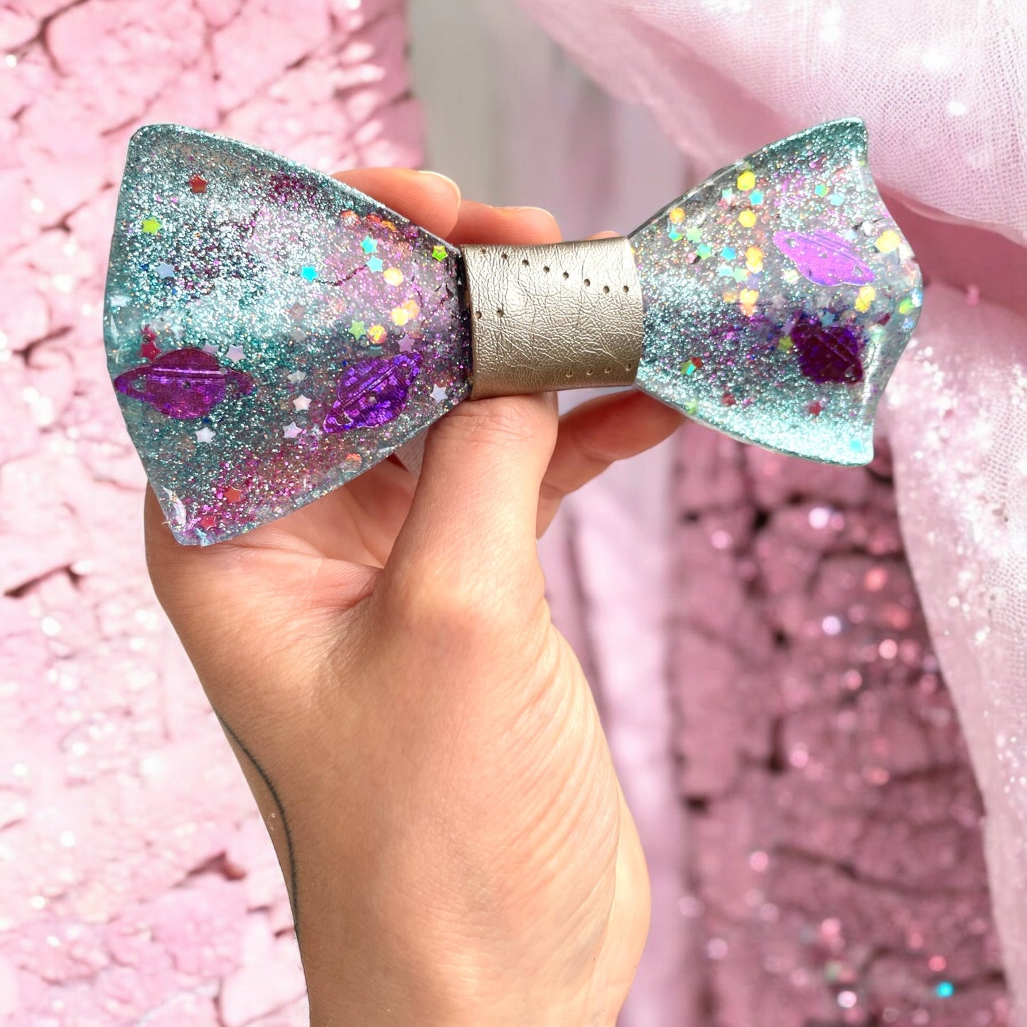 Resin Glitter Bow Tie - "My Universe"