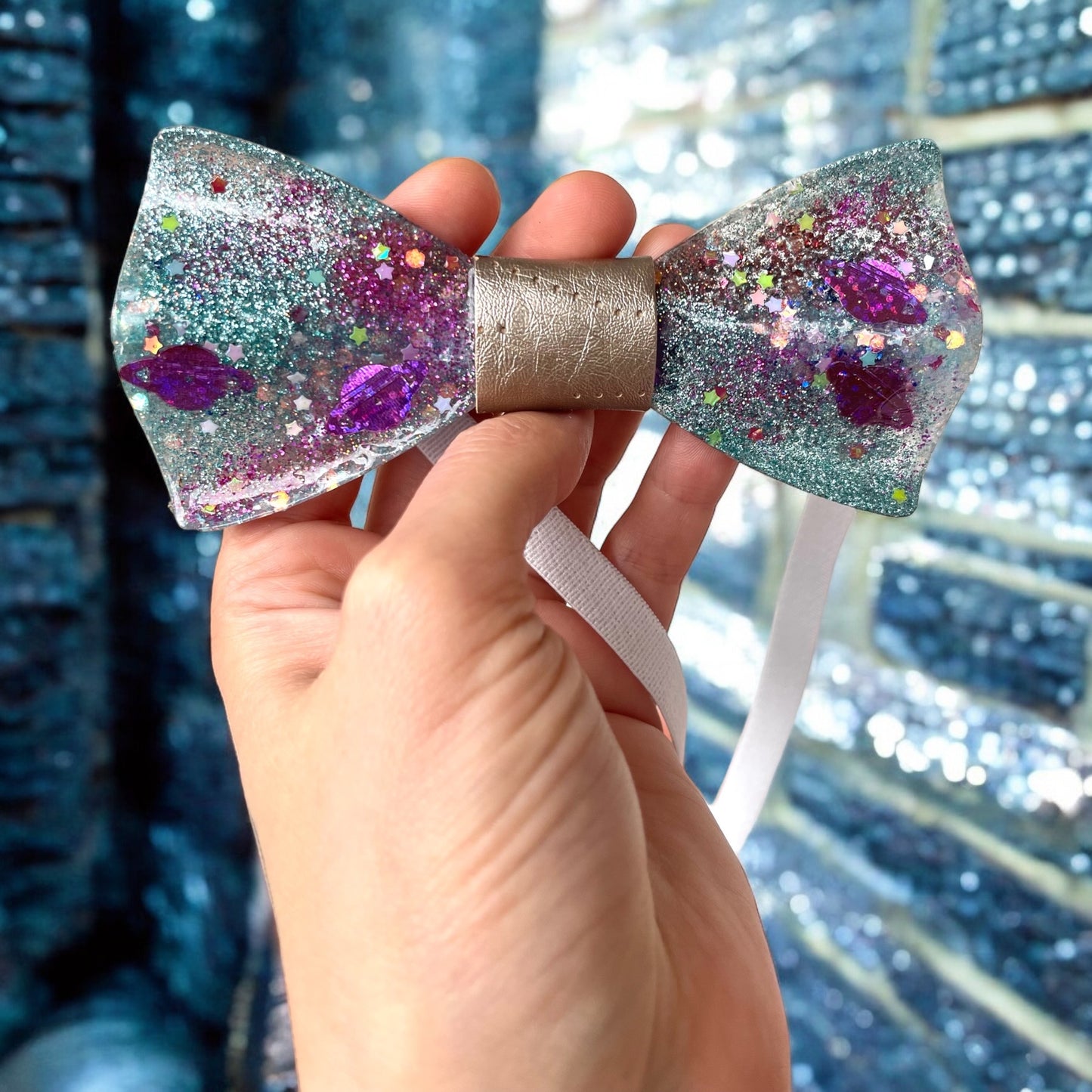Resin Glitter Bow Tie - "My Universe"