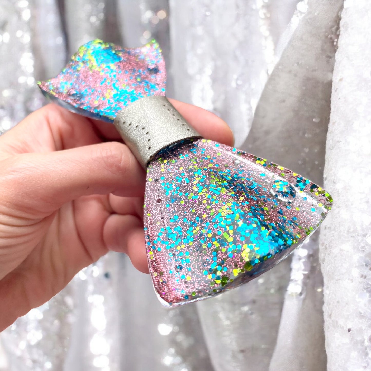 Glitter Resin Bow Tie - "Pink Blue Green"