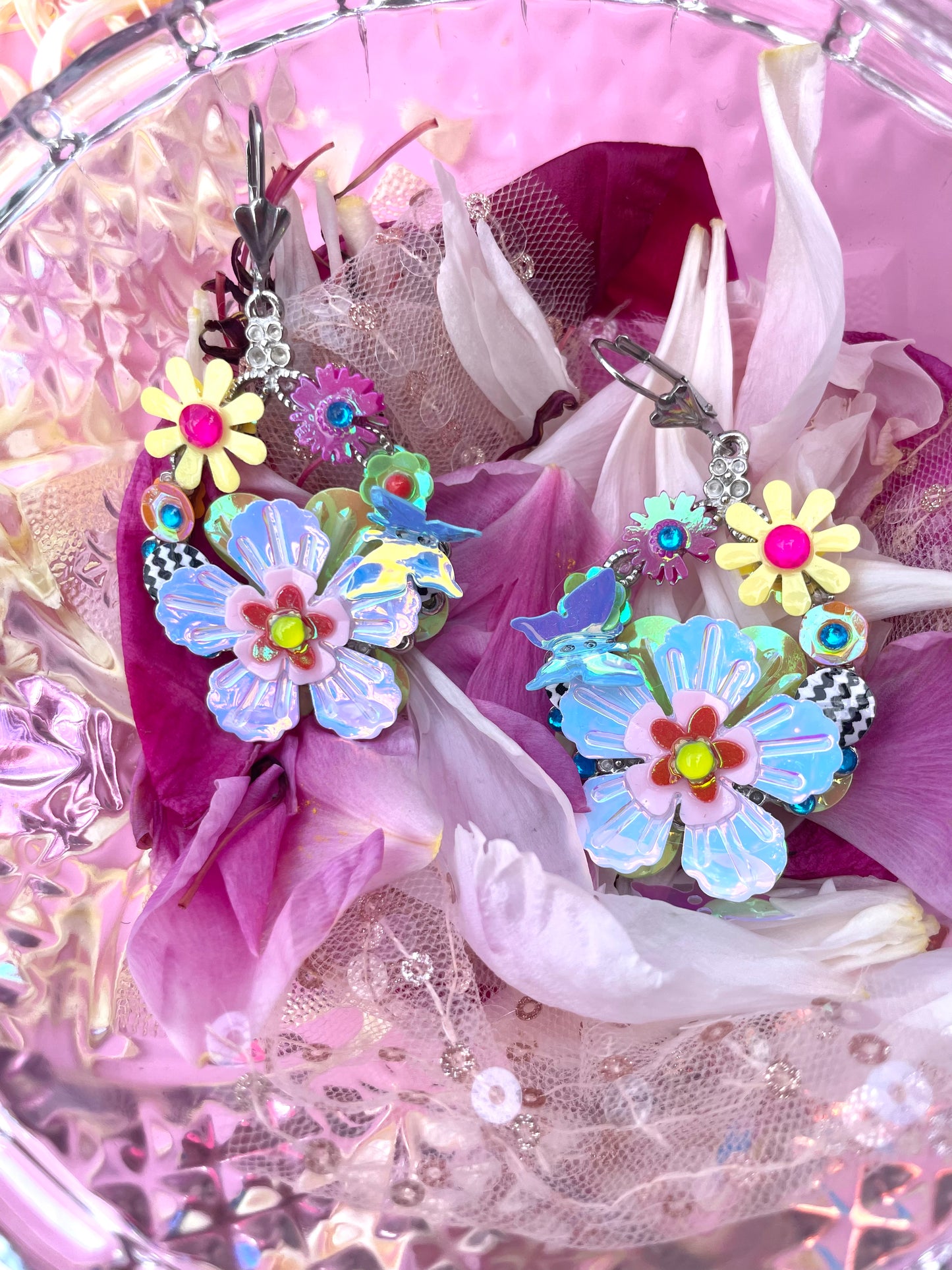 Boucles d’oreilles féériques et légères – "Jardin & Damier" -  Collection Été 2025