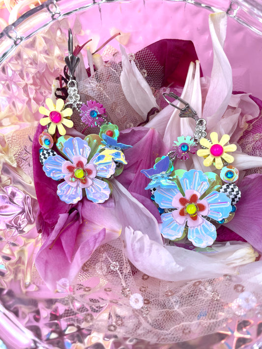 Boucles d’oreilles féériques et légères – "Jardin & Damier" -  Collection Été 2025