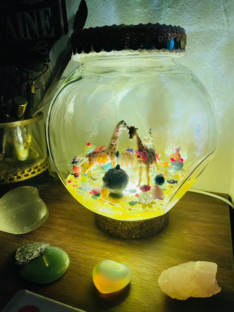 Lampe Féérique Totem Girafes - Amani et Zahira - Veilleuse en Verre Recyclé