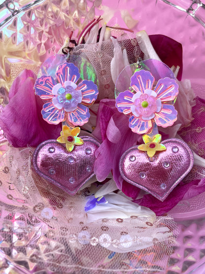 Boucles d’oreilles féériques et légères – "Un coeur et des fleurs" -  Collection Été 2025