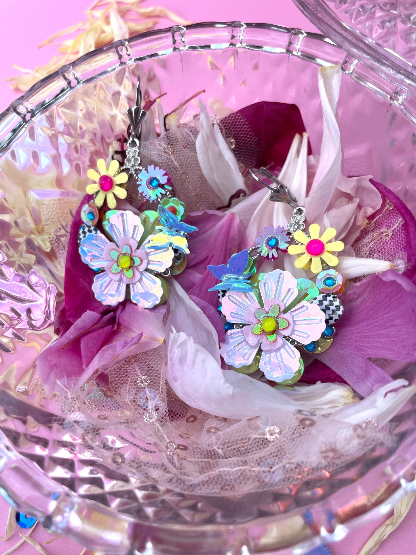 Boucles d’oreilles féériques et légères – "Jardin & Damier" -  Collection Été 2025