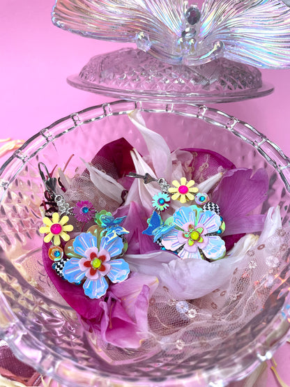 Boucles d’oreilles féériques et légères – "Jardin & Damier" -  Collection Été 2025