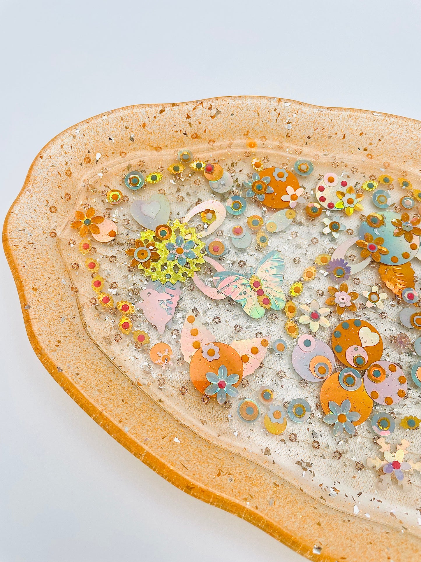 Plateau Décoratif en Résine avec Sequins et Perles - Mini Jardin Imaginaire Orange - Exclusivité Muz Fabrique