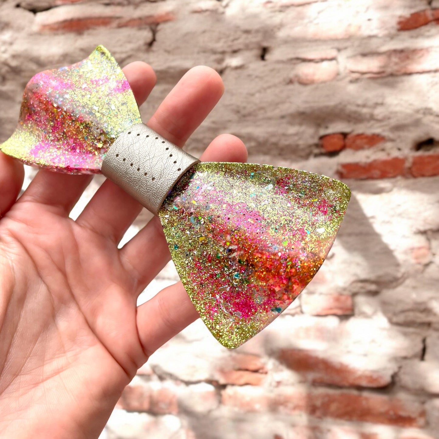 Glitter Resin Bow Tie - "Yellow and Pink"