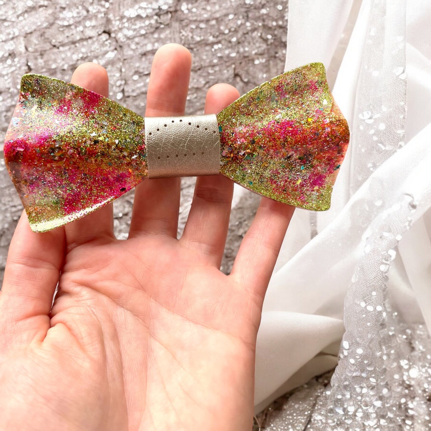 Glitter Resin Bow Tie - "Yellow and Pink"