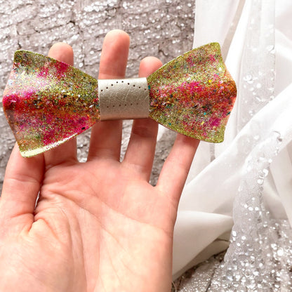 Glitter Resin Bow Tie - "Yellow and Pink"