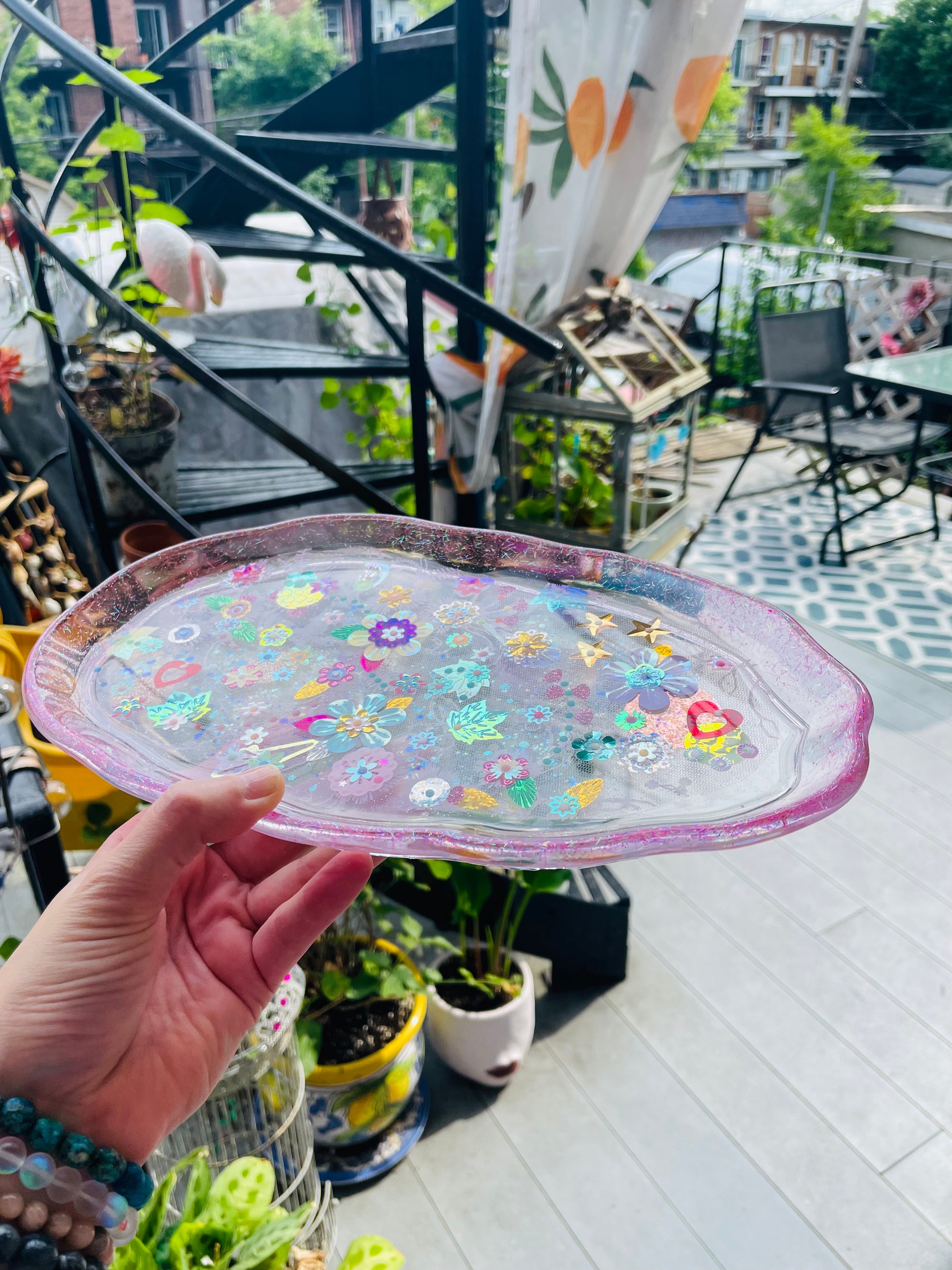 Vide poche sequins et resine - Colombien rose